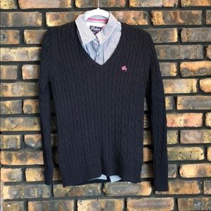 Striped shirt and navy sweater set